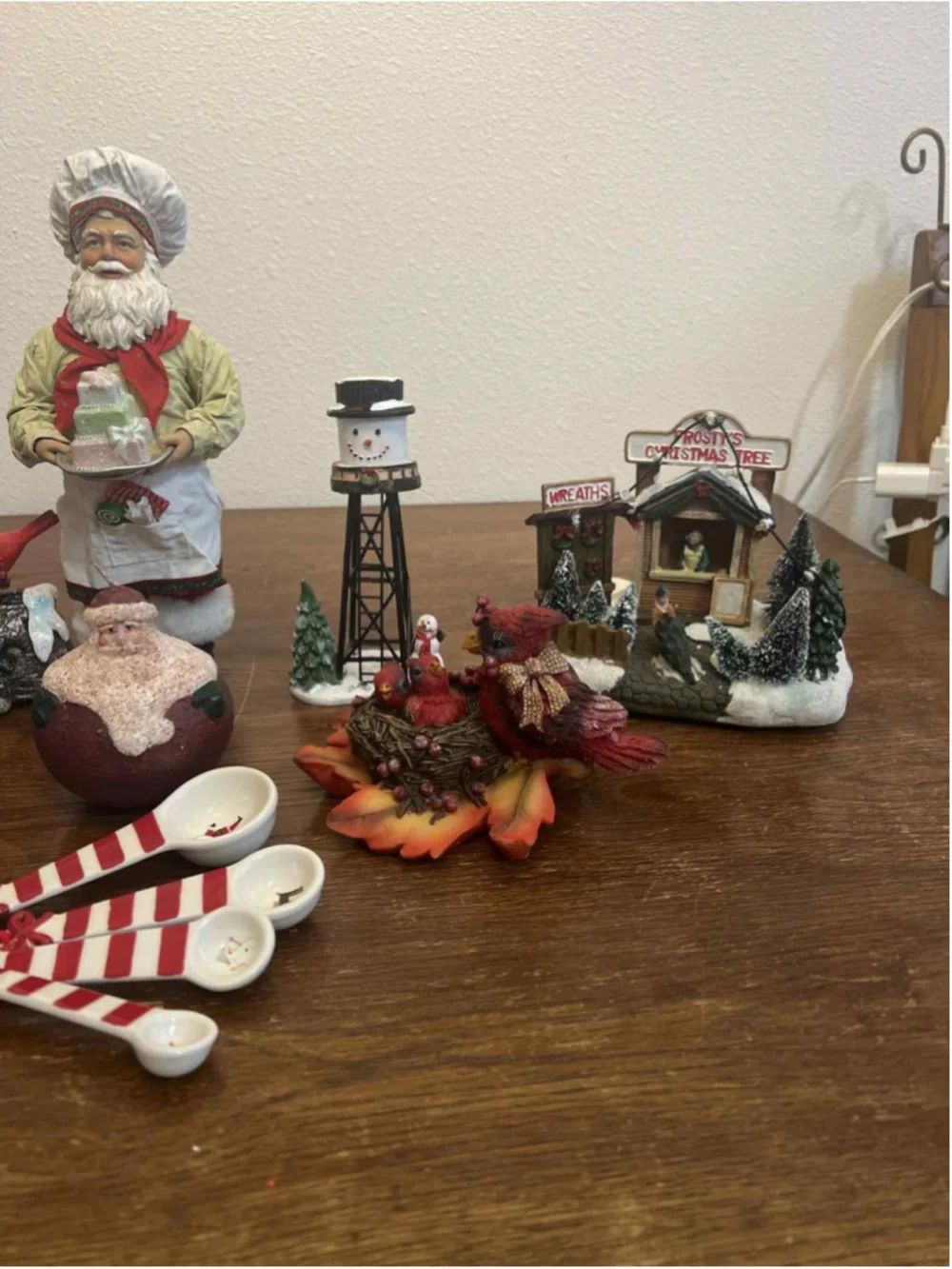 Holiday Décor Lot Chef Santa Figurine Nutcrackers Cardinals Frosty Christmas